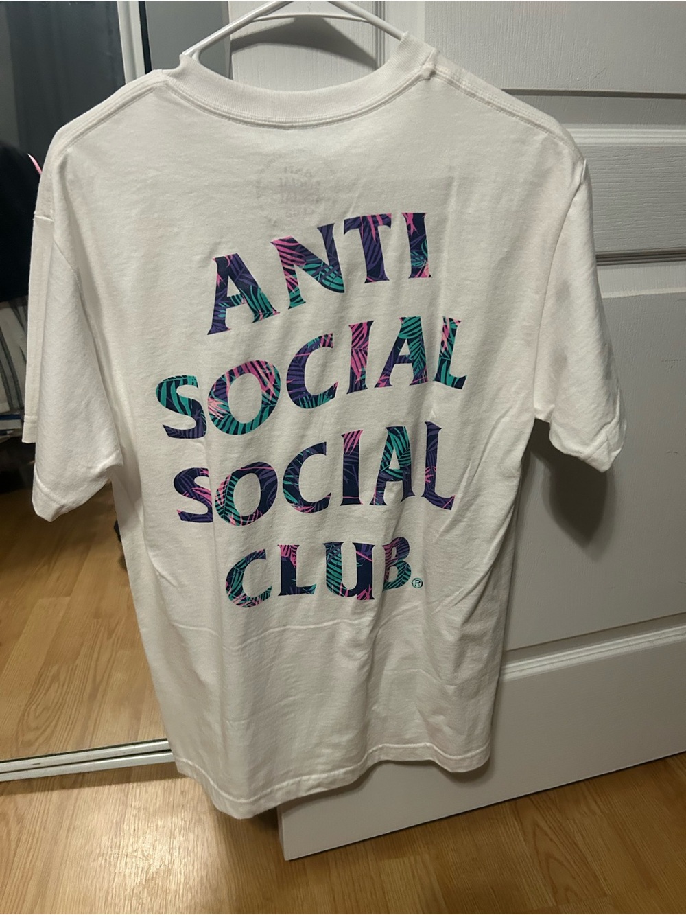 Anti Social Social Club White Tee with Teal & Purple Tropical Logo